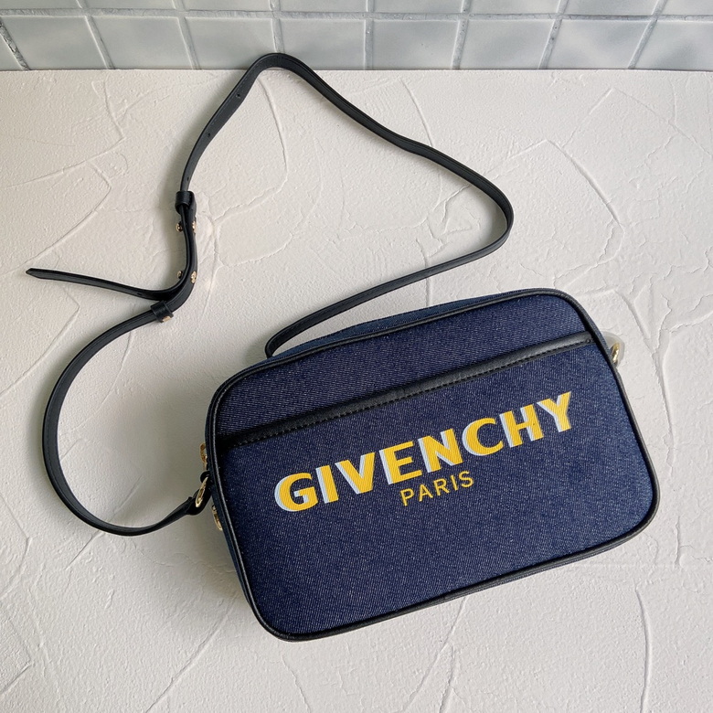 Givenchy Bond Camera Crossbody Bag in Navy Denim with Yellow Logo