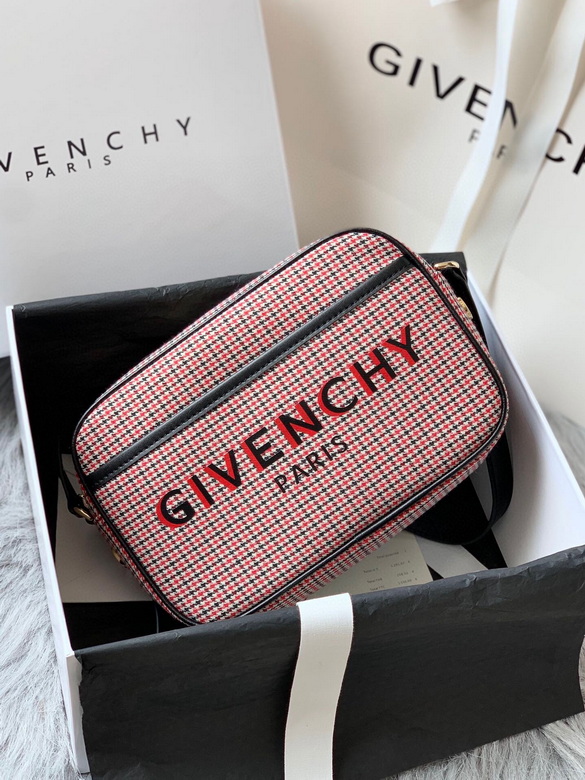 Givenchy Bond Camera Crossbody Bag in Red Houndstooth with Logo Print