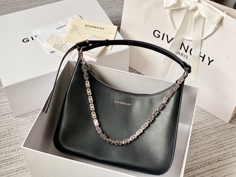 Givenchy Moon Cut Shoulder Bag in Black Smooth Leather with G-Link Chain