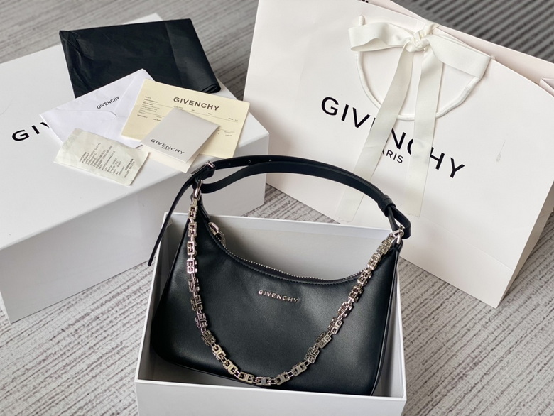 Givenchy Moon Cut Out Small Hobo Shoulder Bag in Black Leather with 4G Chain