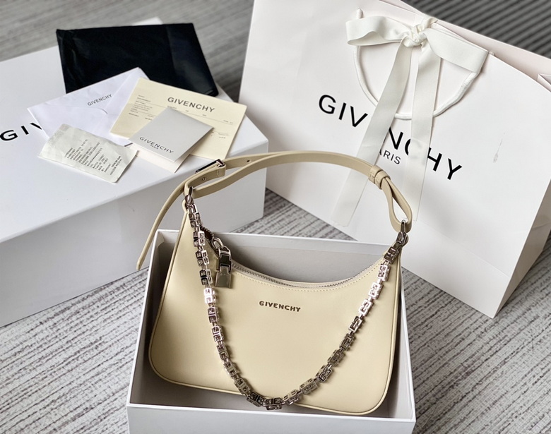 Givenchy Moon Cut Out Small Hobo Shoulder Bag in Cream Leather with G Chain