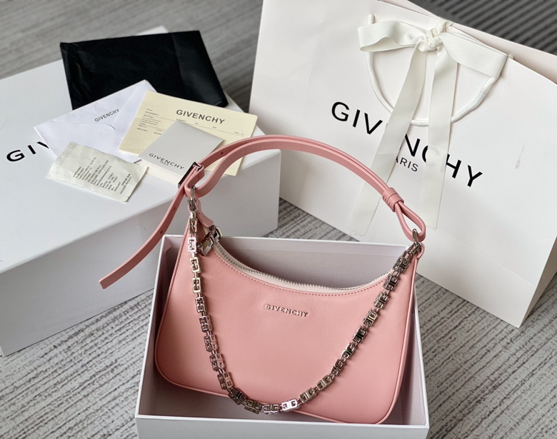 Givenchy Moon Cut Out Hobo Shoulder Bag in Pink Leather with G-Link Chain