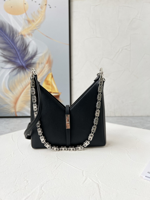 Givenchy Cut Out Mini Shoulder Bag in Black Leather with Silver G Chain