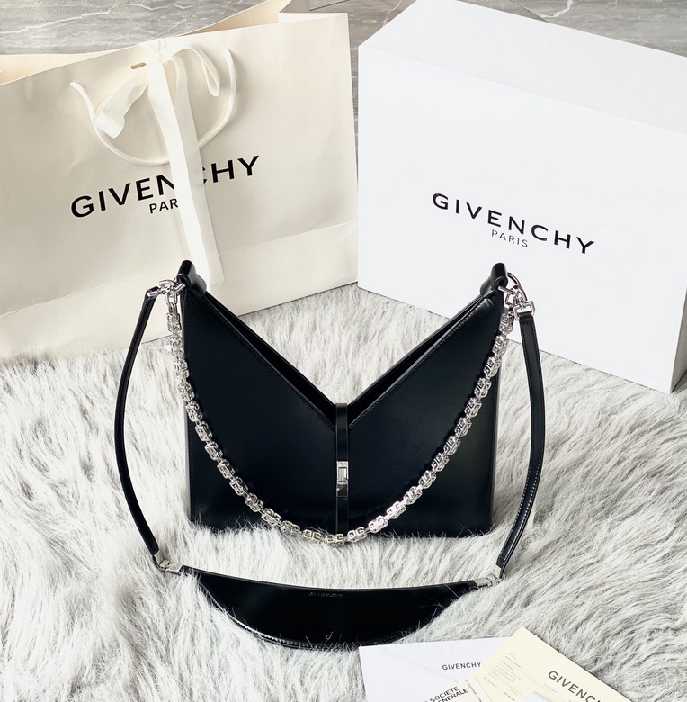 Givenchy Cut Out Small Shoulder Bag in Black Leather with Silver Chain
