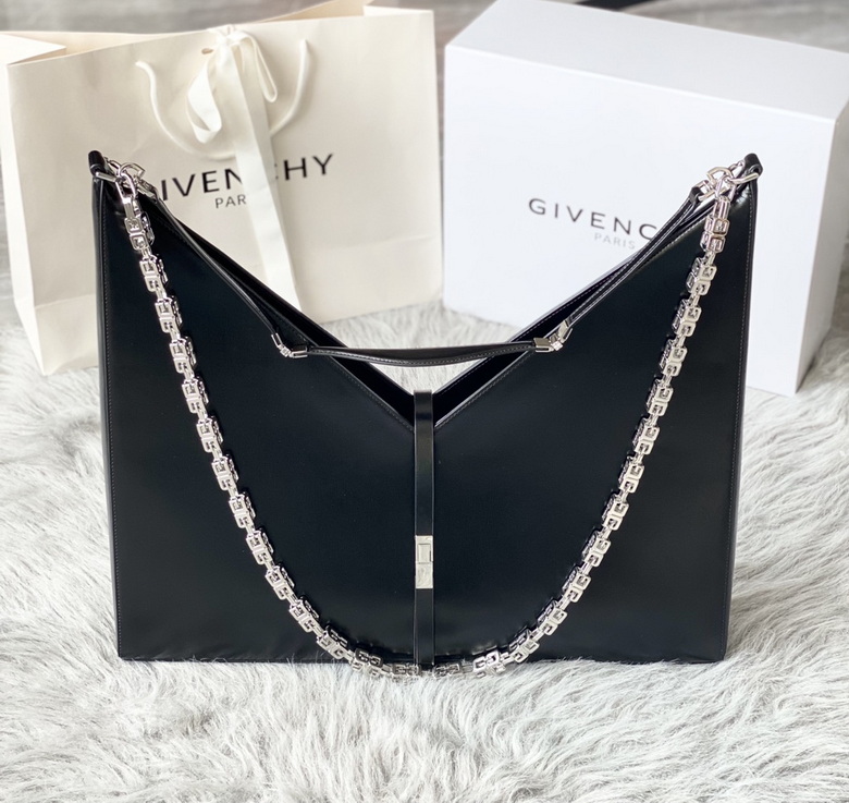 Givenchy Cut Out Large Shoulder Bag in Black Leather with 4G Chain Strap