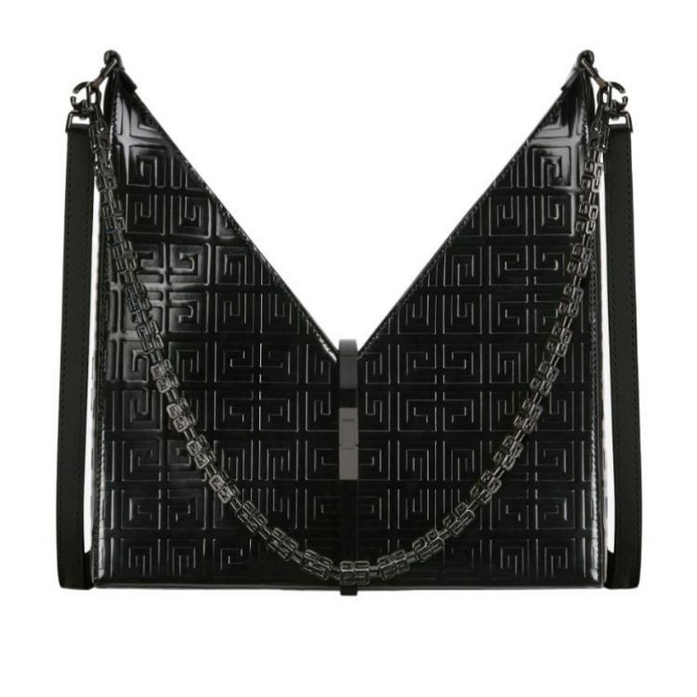 Givenchy Cut Out Shoulder Bag in Black 4G Embossed Leather with Chain