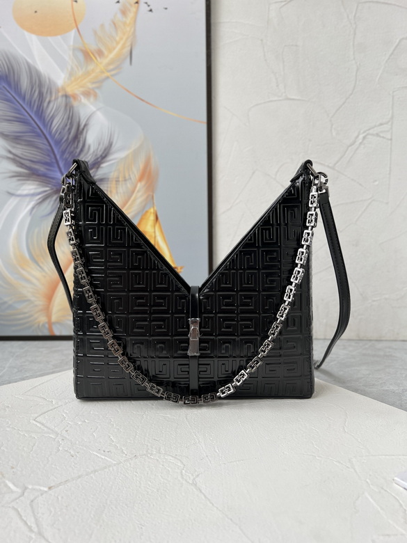 Givenchy Cut Out Medium Shoulder Bag in Black 4G Embossed Leather with Chain