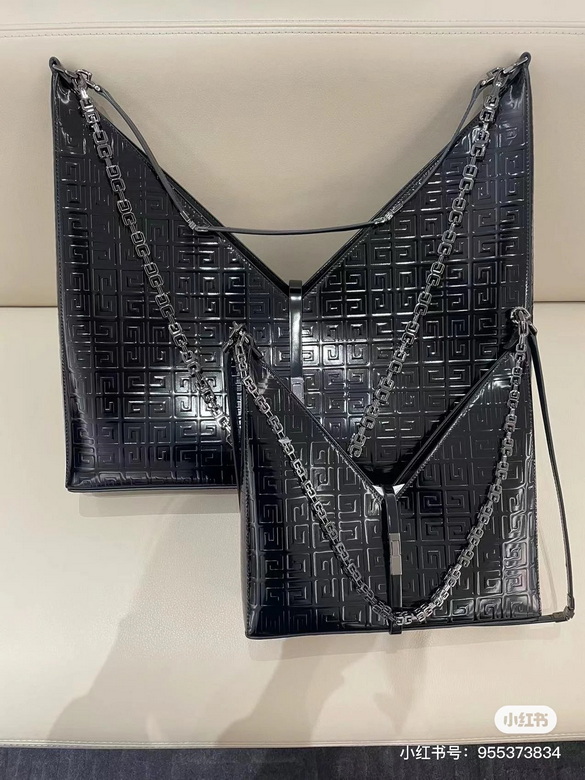 Givenchy Cut-Out Large Shoulder Bag in Black 4G Embossed Leather with Chain