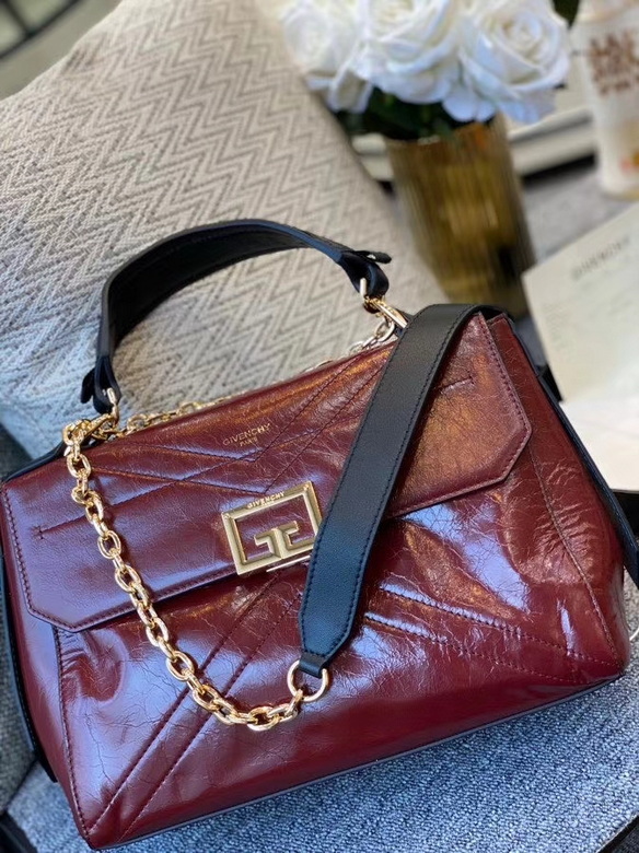 Givenchy ID Medium Top-Handle Shoulder Bag in Burgundy Crinkled Leather