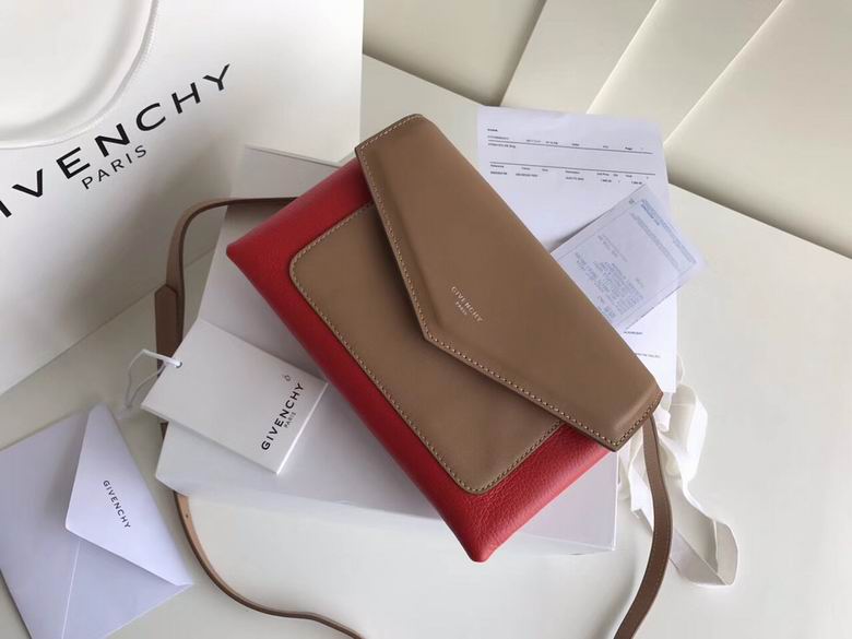 Givenchy Duetto Envelope Crossbody Bag in Tan and Red Leather