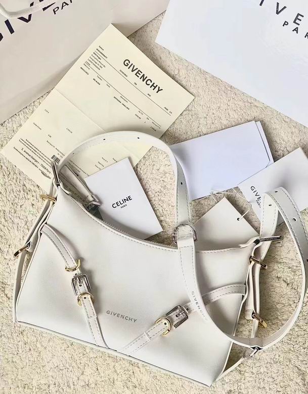 Givenchy Voyou Buckle-Strap Shoulder Bag in White Leather