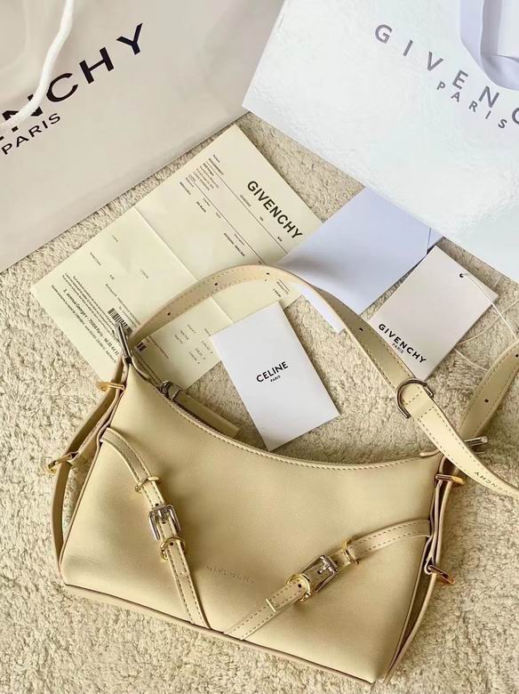 Givenchy Voyou Small Shoulder Bag in Beige Leather with Buckle Straps