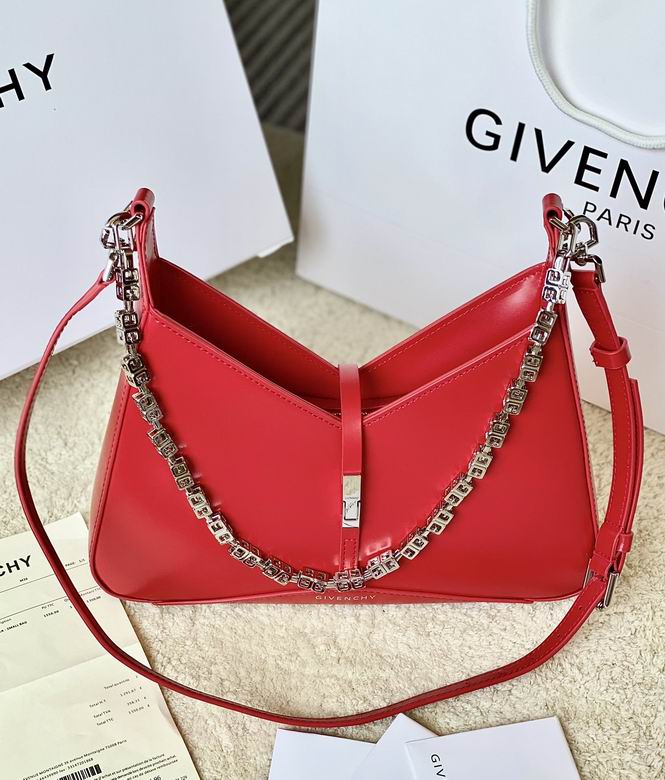 Givenchy Cut-Out Small Shoulder Bag with G Chain in Red Smooth Leather