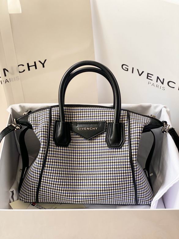 Givenchy Antigona Soft Top-Handle Bag in Black and Blue Houndstooth