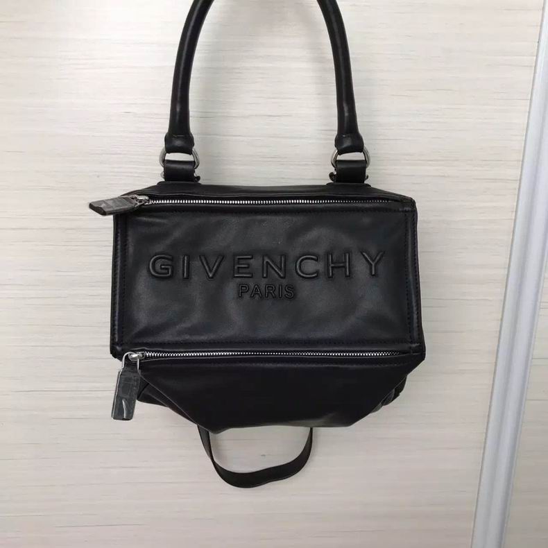 Givenchy Pandora Small Top-Handle Bag in Black Leather with Embossed Logo