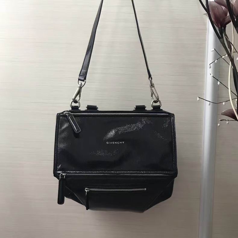 Givenchy Pandora Medium Shoulder Bag in Black Glossy Crinkled Leather