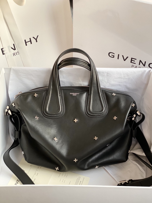 Givenchy Nightingale Small Top-Handle Bag in Black Leather with Cross Studs