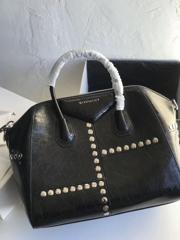 Givenchy Antigona Medium Studded Satchel in Black Crinkled Leather