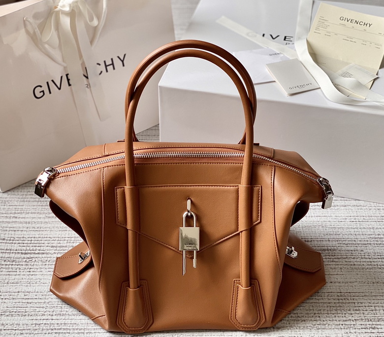 Givenchy Antigona Lock Medium Top-Handle Bag in Tan Smooth Leather