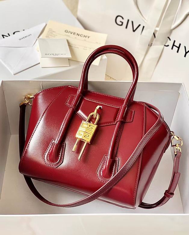 Givenchy Antigona Lock Mini Top-Handle Bag in Burgundy Smooth Leather