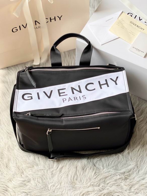 Givenchy Pandora Large Messenger Bag in Black Nylon with White Logo Band