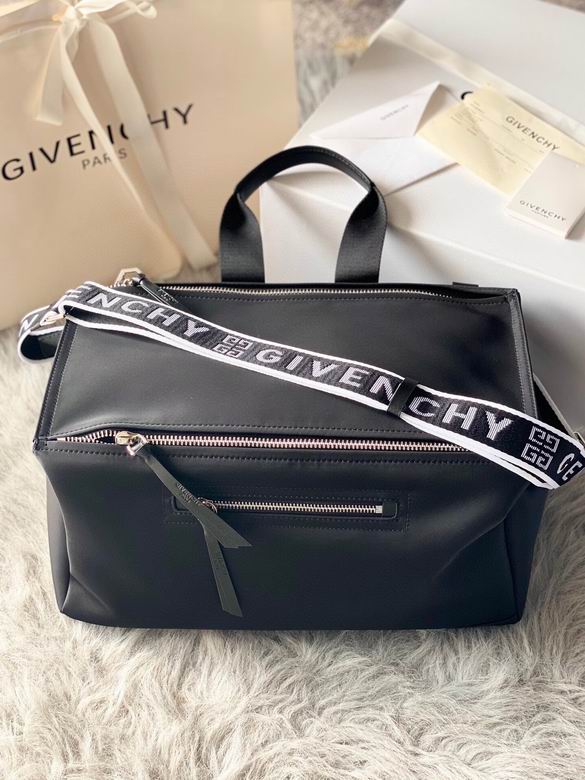 Givenchy Pandora Large Shoulder Bag in Black Leather with Logo Webbing Strap