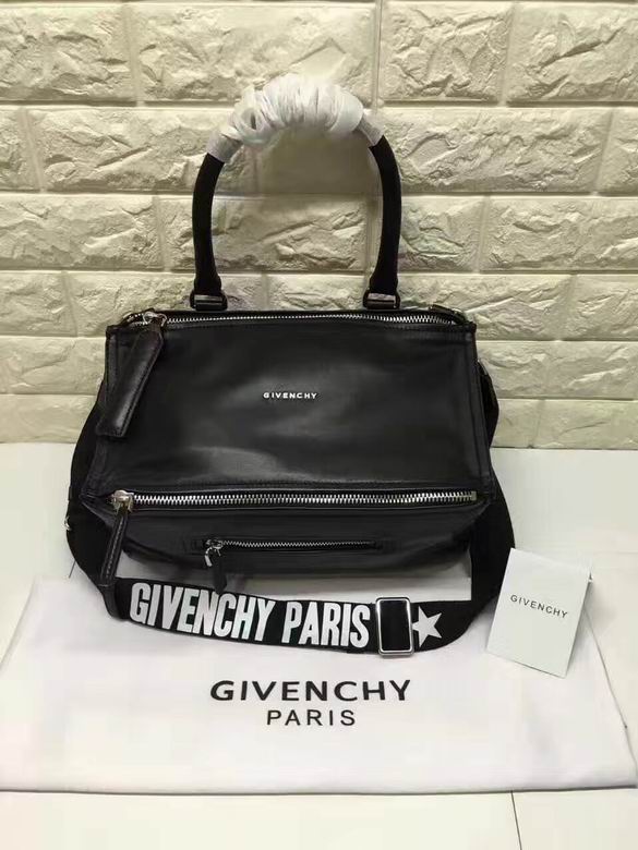 Givenchy Pandora Medium Top-Handle Bag in Black Leather with Logo Strap
