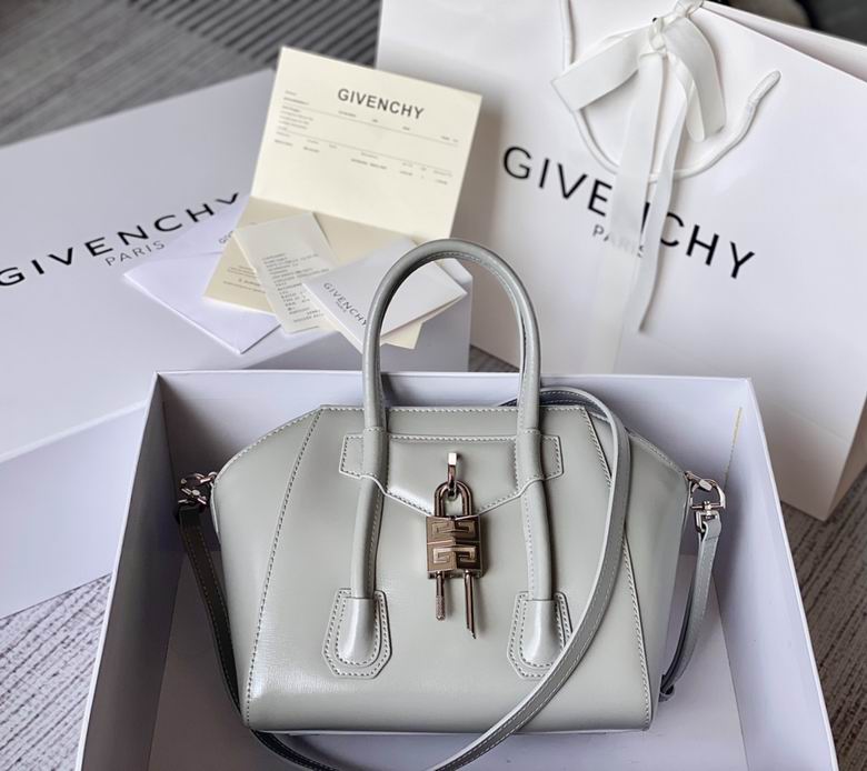 Givenchy Antigona Lock Mini Top-Handle Bag in Light Grey Box Leather