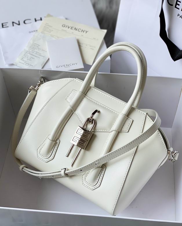 Givenchy Antigona Lock Mini Top-Handle Bag in White Smooth Leather