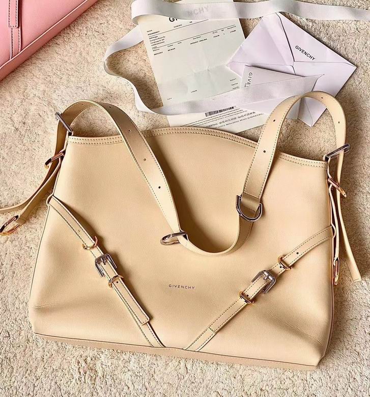Givenchy Voyou Medium Shoulder Bag in Beige Smooth Leather with Buckle Straps