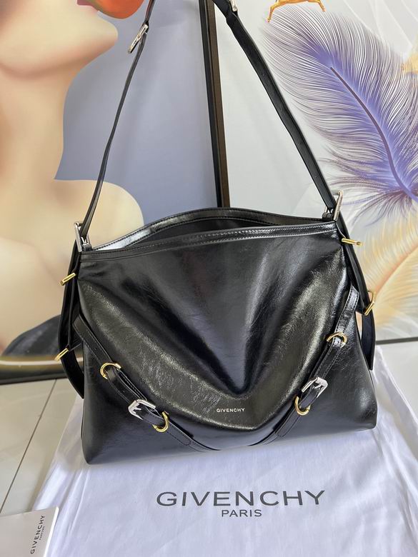 Givenchy Voyou Medium Shoulder Bag in Black Glossy Leather with Buckle Straps