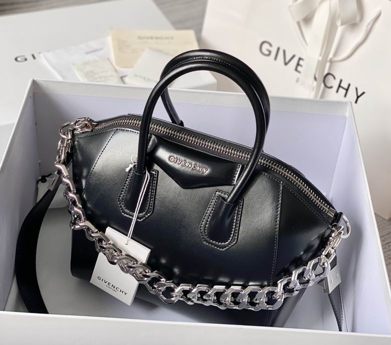 Givenchy Antigona Small Top-Handle Bag in Black Leather with Silver Chain