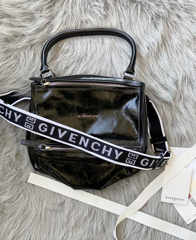 Givenchy Pandora Small Top-Handle Bag in Black Crinkled Leather with Logo Strap