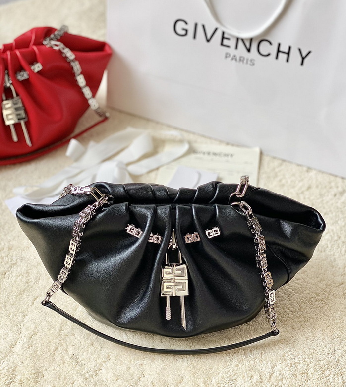 Givenchy Kenny Ruched Shoulder Bag with 4G Padlock Charm in Black Leather