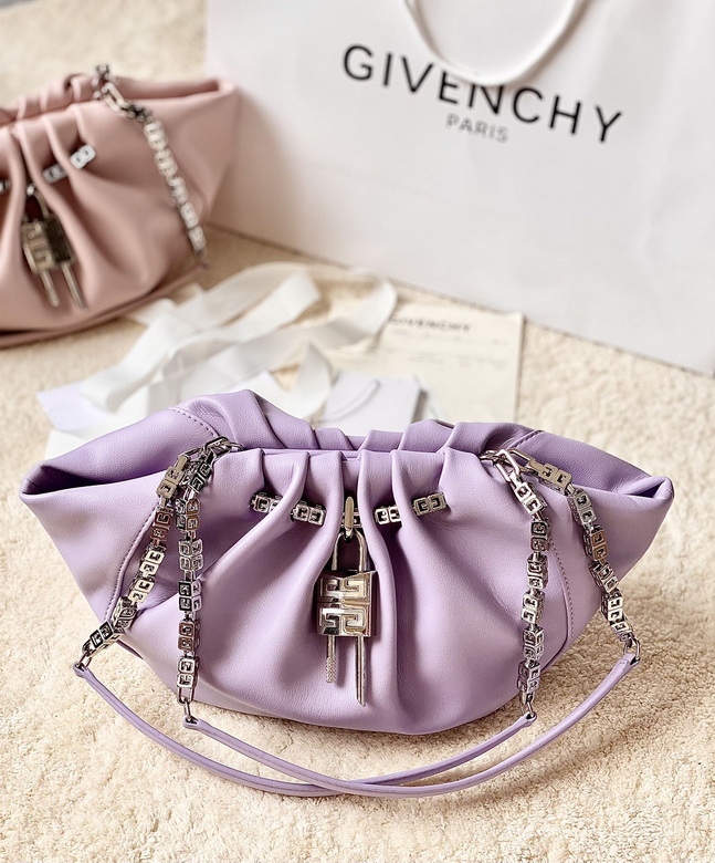 Givenchy Kenny Ruched Shoulder Bag with 4G Padlock in Lilac Leather