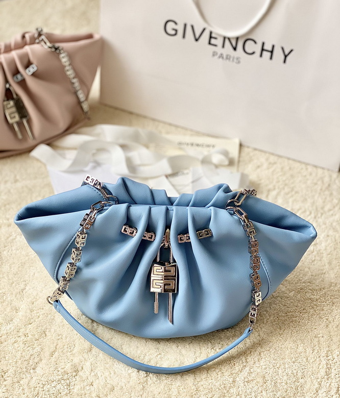 Givenchy Kenny Ruched Chain-Strap Shoulder Bag with 4G Padlock in Light Blue