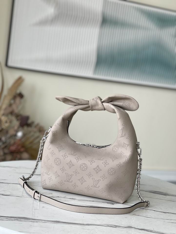 Louis Vuitton Why Knot PM Hobo Bag in Greige Mahina Leather with Knot Handle