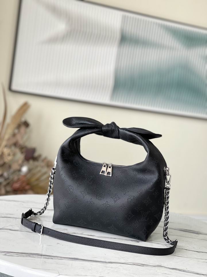Louis Vuitton Why Knot MM Hobo Bag in Black Mahina Leather