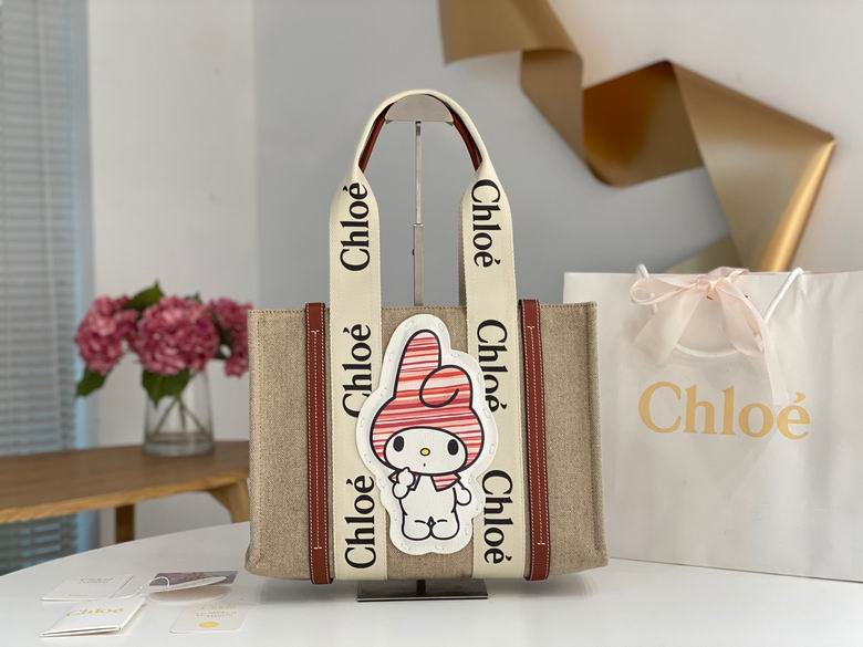 Chloé Woody Medium Tote Bag with My Melody Patch in Natural Linen Canvas