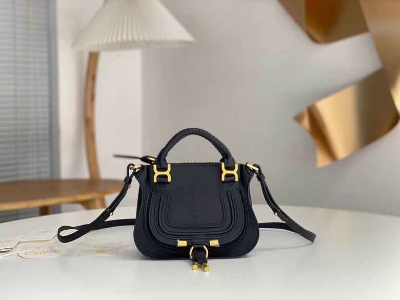 Chloé Marcie Mini Top-Handle Crossbody Bag in Black Grained Leather