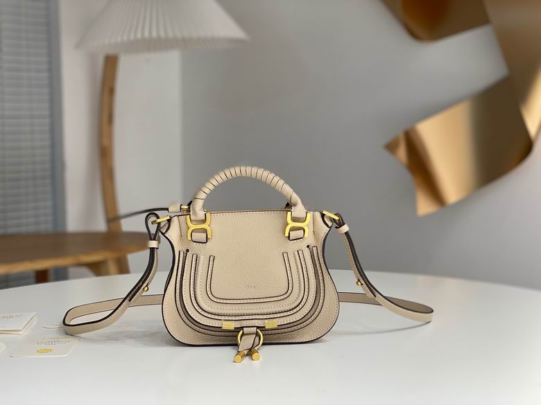 Chloé Marcie Top-Handle Crossbody Bag in Cream Grained Leather