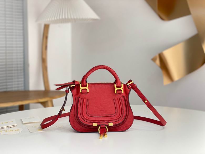 Chloé Marcie Top-Handle Crossbody Bag in Red Grained Leather