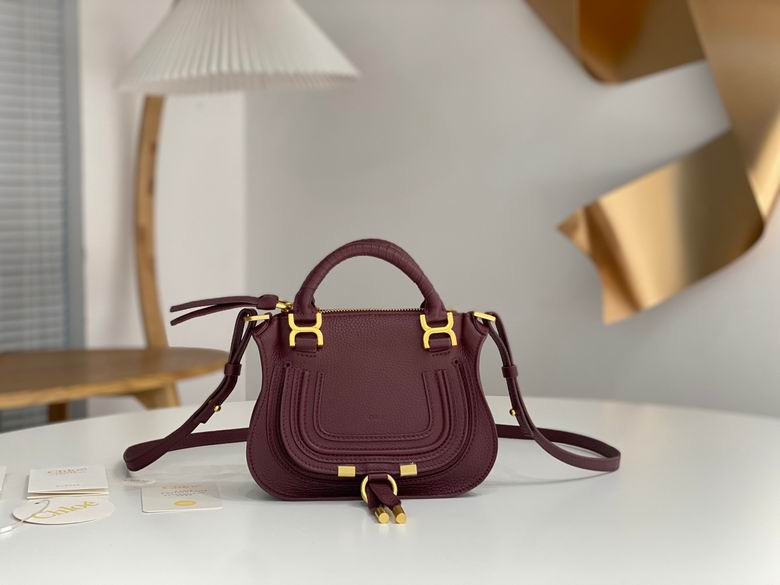 Chloé Marcie Mini Top-Handle Crossbody Bag in Burgundy Grained Leather