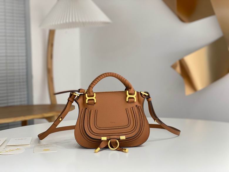 Chloé Marcie Top-Handle Crossbody Bag in Tan Grained Leather
