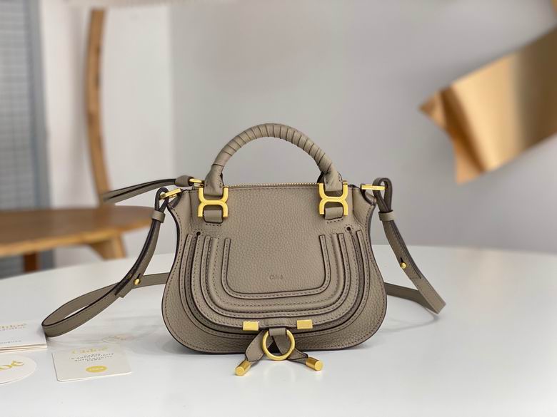 Chloé Marcie Top-Handle Crossbody Bag in Greige Grained Leather