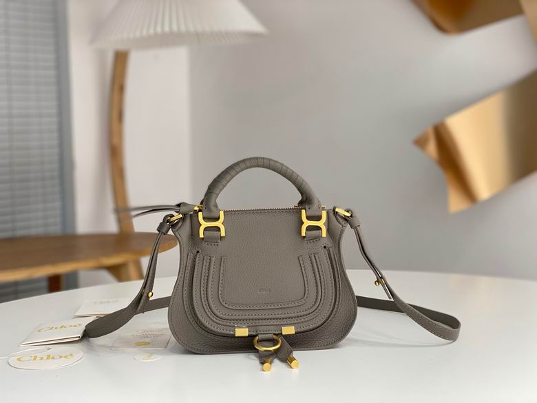 Chloé Marcie Top-Handle Crossbody Bag in Grey Grained Leather