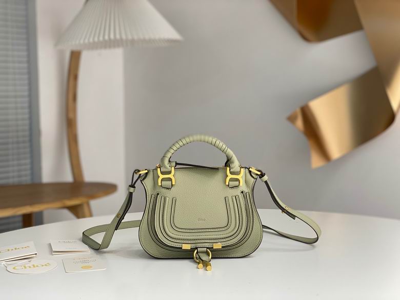 Chloé Marcie Top-Handle Bag in Sage Green Grained Leather with Crossbody Strap