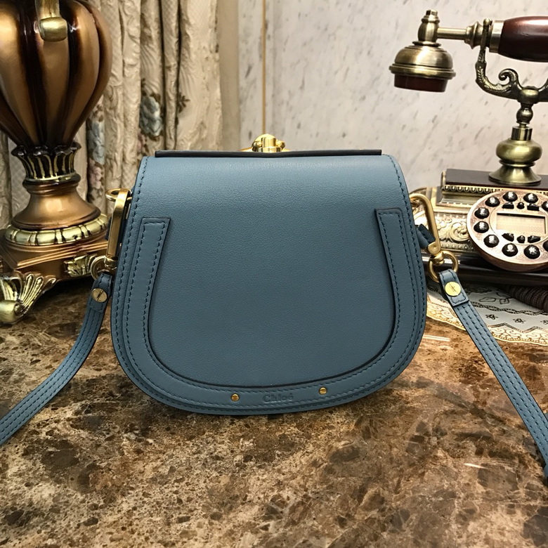 Chloé Nile Small Bracelet Crossbody Saddle Bag in Blue Smooth Leather
