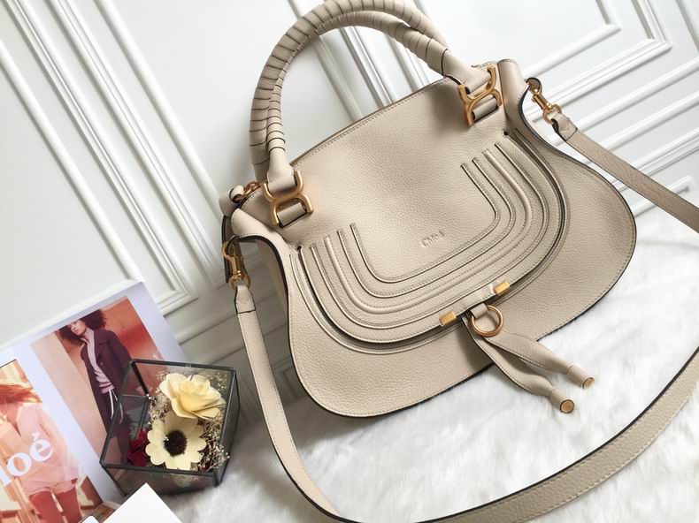 Chloé Marcie Medium Top-Handle Bag in Cream Grained Leather