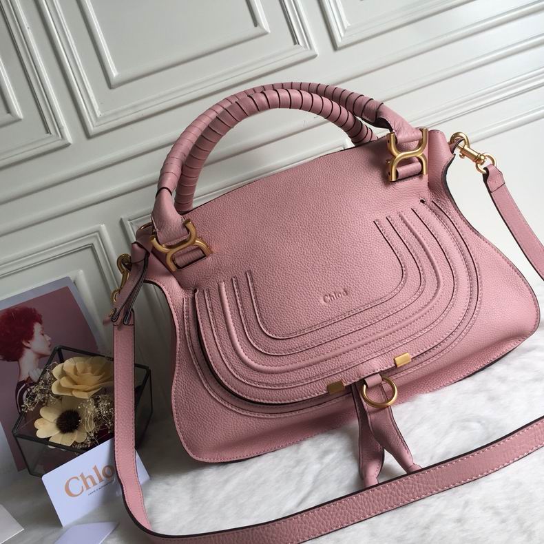 Chloé Marcie Medium Top-Handle Bag in Pink Grained Leather